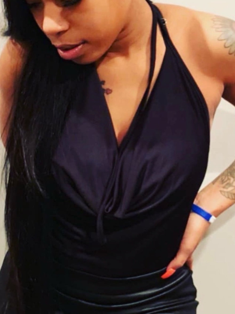 Black Draped Halter Bodysuit